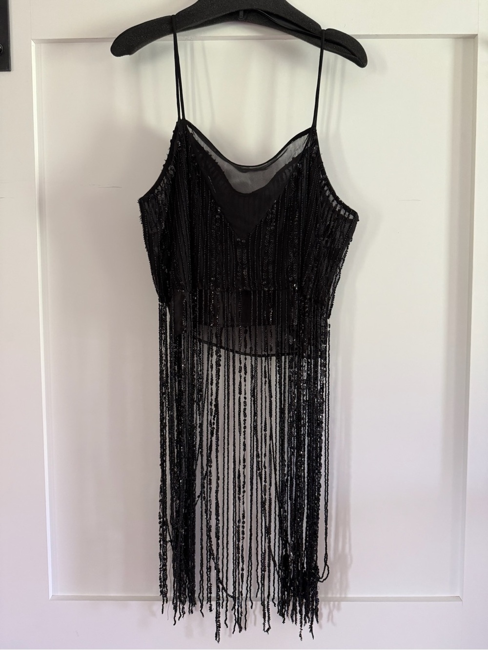 Maeve Black Beaded Fringe Crop Top
